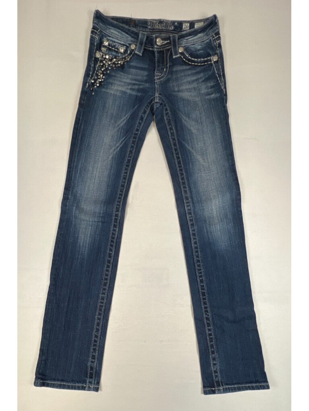 Miss Me Girls Size 16 Skinny Jeans Blue Bling Sequins Stretch Denim